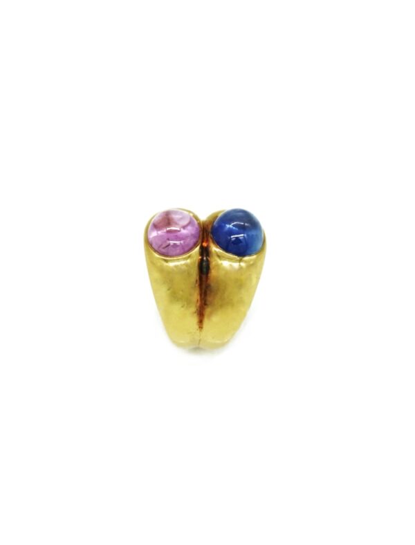 Bulgari Gold Ring with Blue and Pink Sapphire - Image 3