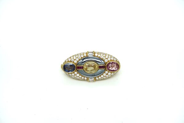 Bulgari Unique Multicolor Sapphire and Diamond Brooch - Image 2