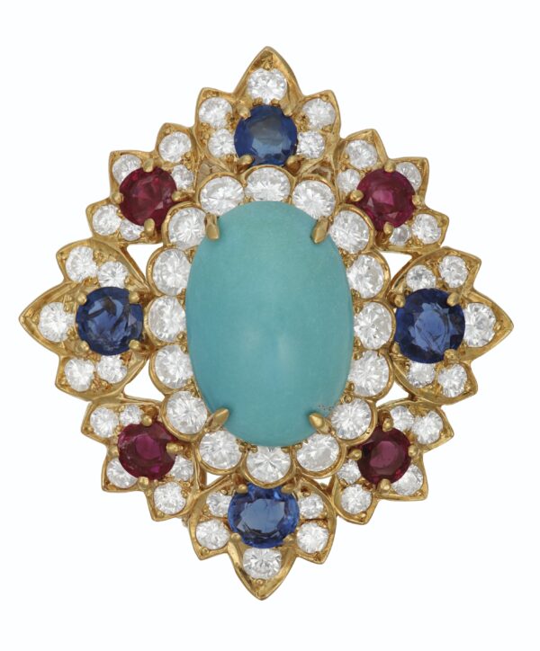 Van Cleef Multi-Gem and Diamond Clip-Brooch