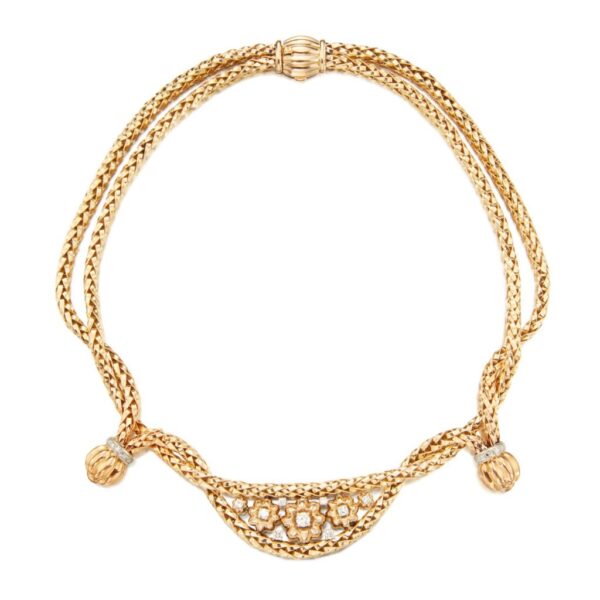Mauboussin Gold Rope-twist Necklace with single-cut Diamonds