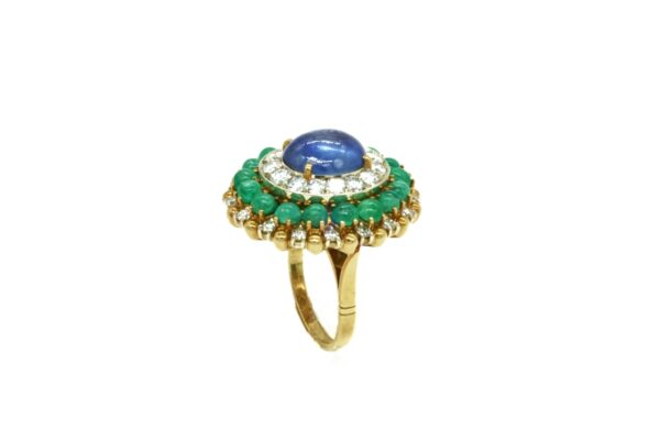 Nardi Gold Cabochon Sapphire Emerald and Diamond Ring - Image 3