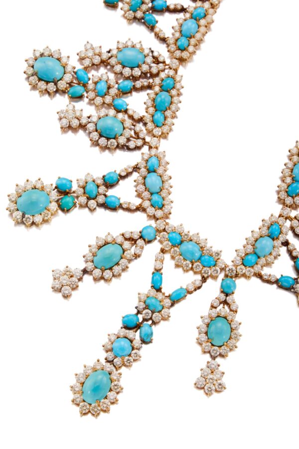 Important Turquoise and Diamond Fringe Necklace - Image 3