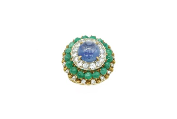 Nardi Gold Cabochon Sapphire Emerald and Diamond Ring - Image 4