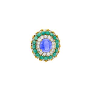Nardi Gold Cabochon Sapphire Emerald and Diamond Ring