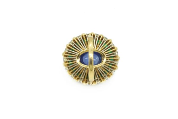 Nardi Gold Cabochon Sapphire Emerald and Diamond Ring - Image 2