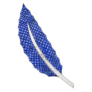 18k White Gold Invisibly-Set Sapphire and Diamond Feather Clip-Brooch