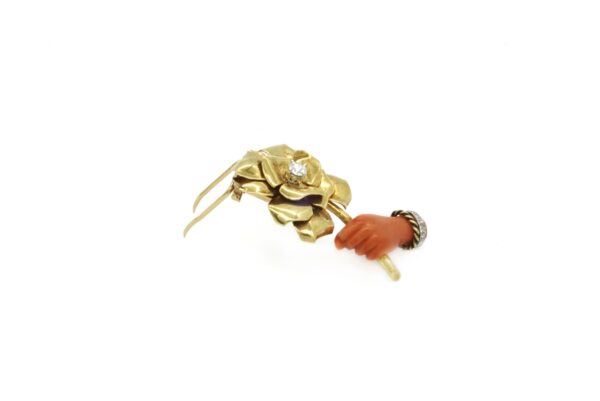 Cartier Paris Gold, Platinum, Carved Coral and Diamond Clip - Image 4
