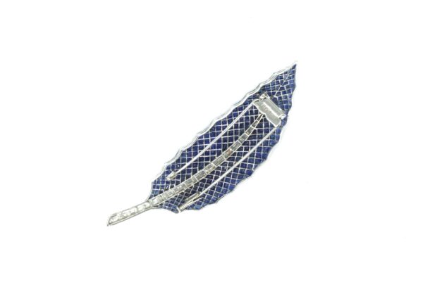 18k White Gold Invisibly-Set Sapphire and Diamond Feather Clip-Brooch - Image 4