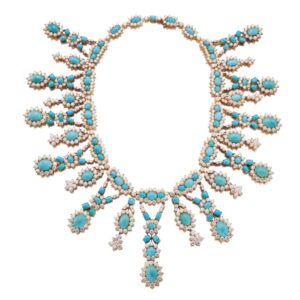 Important Turquoise and Diamond Fringe Necklace