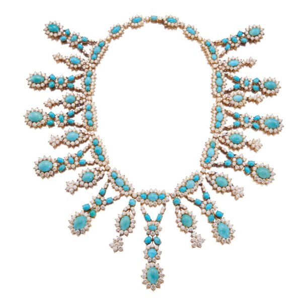 Important Turquoise and Diamond Fringe Necklace