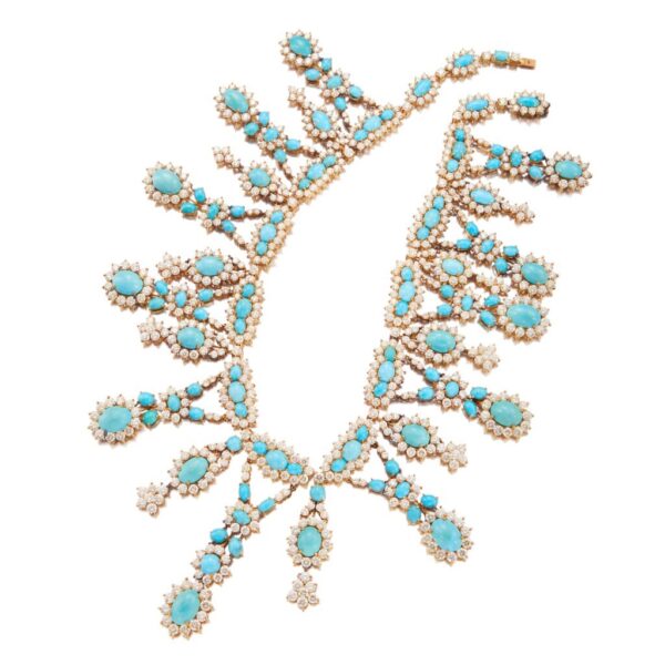 Important Turquoise and Diamond Fringe Necklace - Image 4