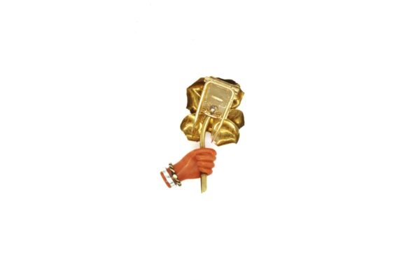 Cartier Paris Gold, Platinum, Carved Coral and Diamond Clip - Image 3
