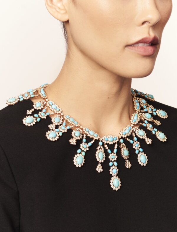 Important Turquoise and Diamond Fringe Necklace - Image 2