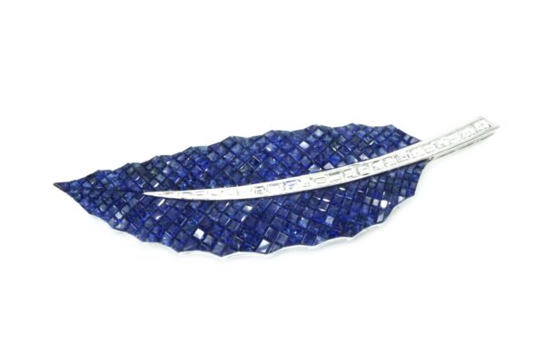 18k White Gold Invisibly-Set Sapphire and Diamond Feather Clip-Brooch - Image 6
