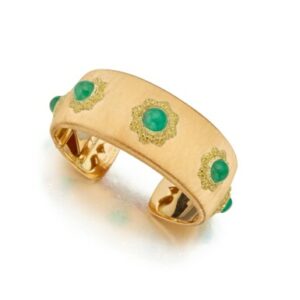 Buccellati Gold and Cabochon Emerald Cuff-Bracelet