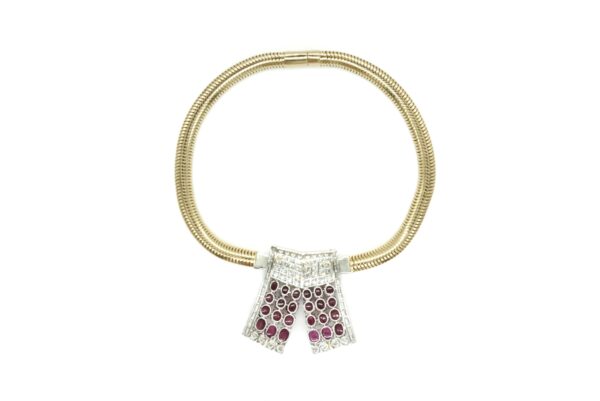 Cabochon Ruby and Diamond Drop Necklace - Image 4