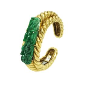 David Webb Green Jade and 18k Yellow Gold Bracelet