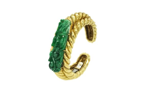 David Webb Green Jade and 18k Yellow Gold Bracelet