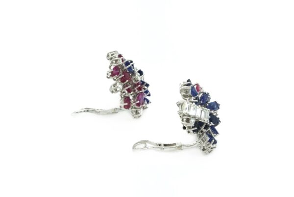 White Gold Earclips with Diamonds, Sapphires and Rubies - Image 2