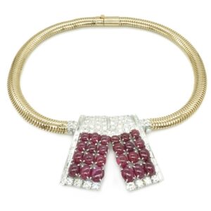 Cabochon Ruby and Diamond Drop Necklace