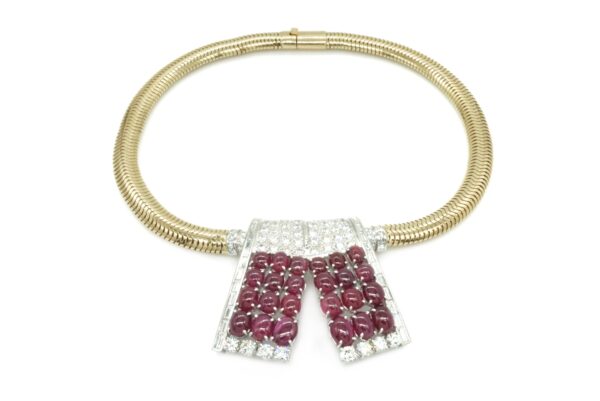 Cabochon Ruby and Diamond Drop Necklace