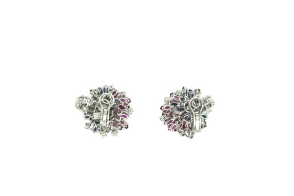 White Gold Earclips with Diamonds, Sapphires and Rubies - Image 3
