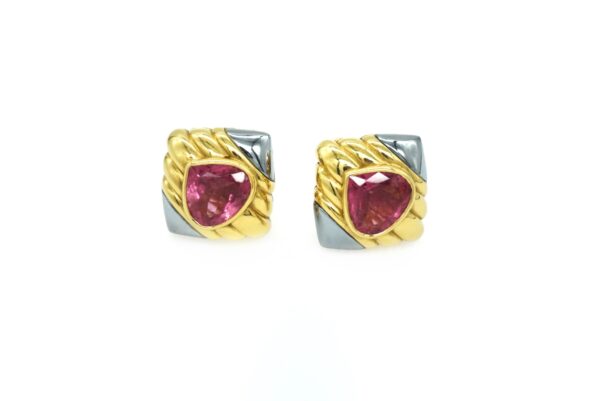 Bulgari 18k Yellow Gold, Hematite & Pink Tourmaline Earrings - Image 3
