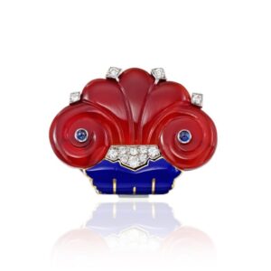 Cartier New York Art Deco Carnelian, Diamond and Bi-Colored Gold Clip