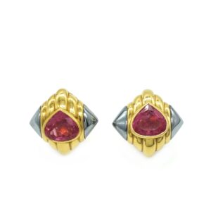 Bulgari 18k Yellow Gold, Hematite & Pink Tourmaline Earrings