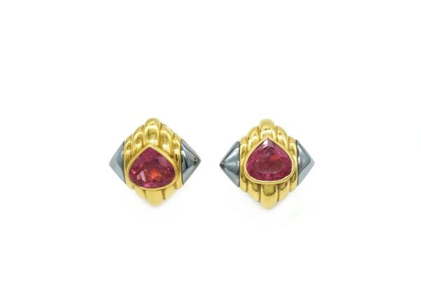 Bulgari 18k Yellow Gold, Hematite & Pink Tourmaline Earrings