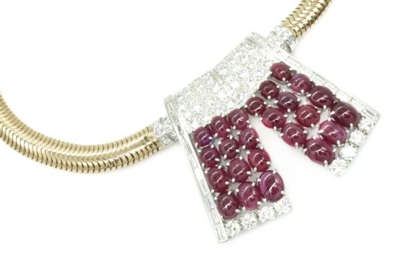 Cabochon Ruby and Diamond Drop Necklace - Image 3