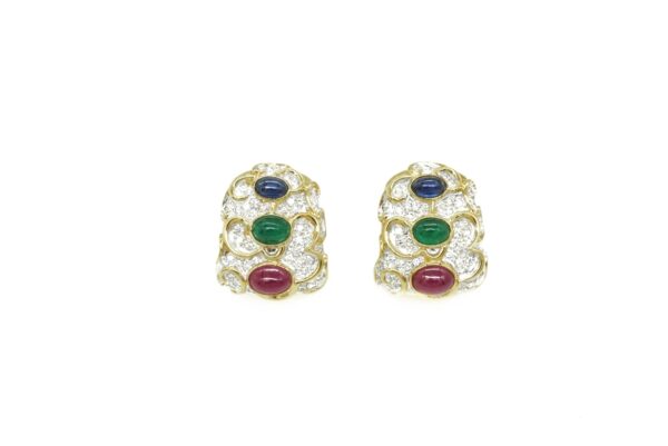 Cabochon Emerald, Sapphire, Ruby and Diamond Earrings - Image 5