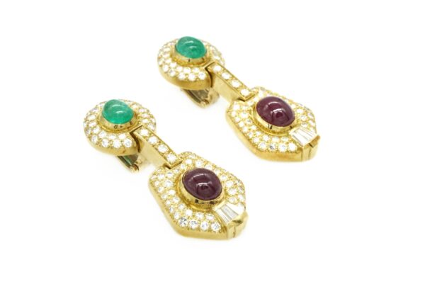 Diamond, Ruby and Emerald Earrings in 18k - Image 2