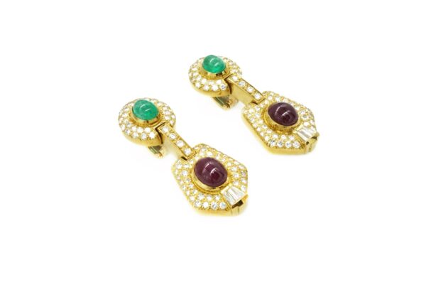 Diamond, Ruby and Emerald Earrings in 18k - Image 4