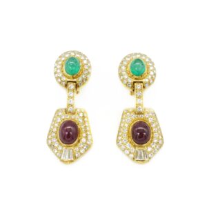 Diamond, Ruby and Emerald Earrings in 18k