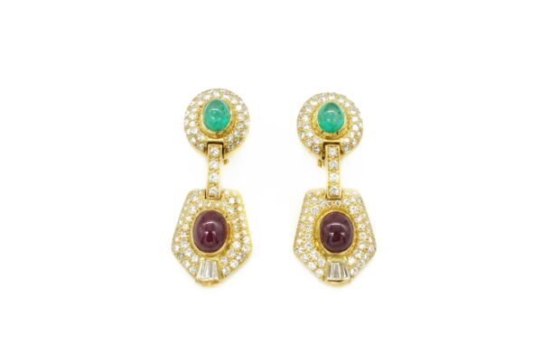 Diamond, Ruby and Emerald Earrings in 18k