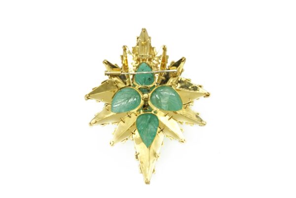 Carved Emerald Ruby and Diamond Brooch - Image 4