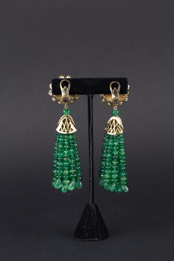 Beautiful Emerald Beads and Diamond Ear-Pendants - Image 2