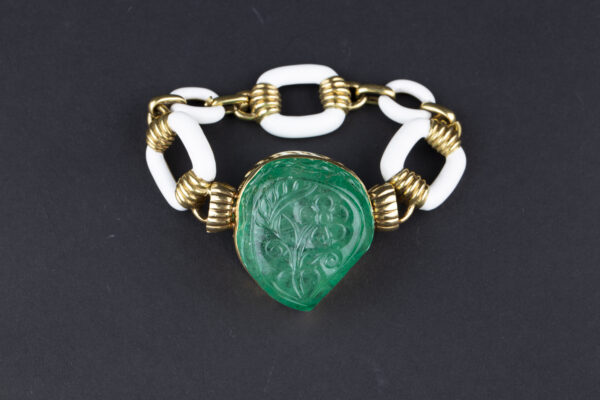 David Webb Large Carved Emerald Bracelet