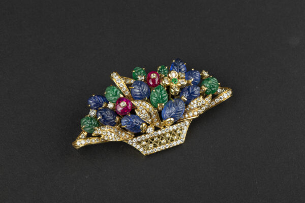 Tutti Frutti Gem-Set and Diamond Basket Brooch - Image 2