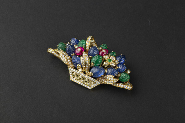 Tutti Frutti Gem-Set and Diamond Basket Brooch - Image 3