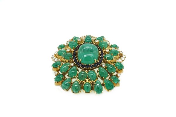 Cabochon Emerald, Diamond and Gold Brooch - Image 2