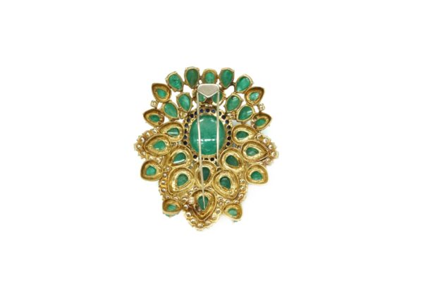 Cabochon Emerald, Diamond and Gold Brooch - Image 3