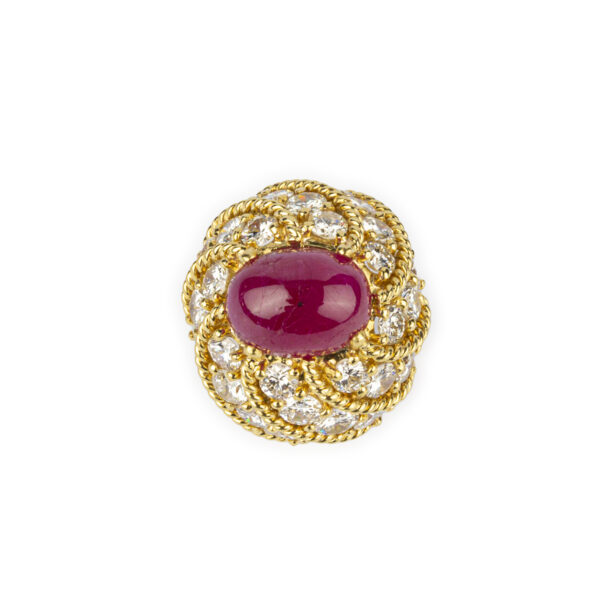 Cabochon Ruby & Diamond Cocktail Ring - Image 2