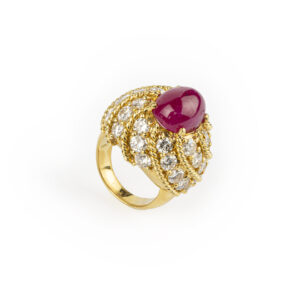 Cabochon Ruby & Diamond Cocktail Ring
