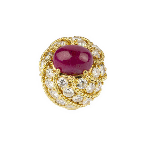 Cabochon Ruby & Diamond Cocktail Ring - Image 4