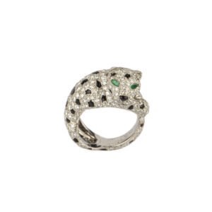 Rare Cartier Panther Diamond and Onyx Ring