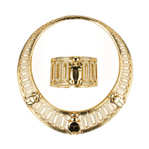 Cartier Rare Egyptian Revival Gold and Diamond Scarab Set