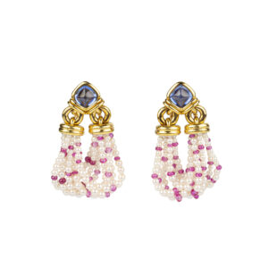 Bulgari Pearl and Sapphire Ear-Pendants