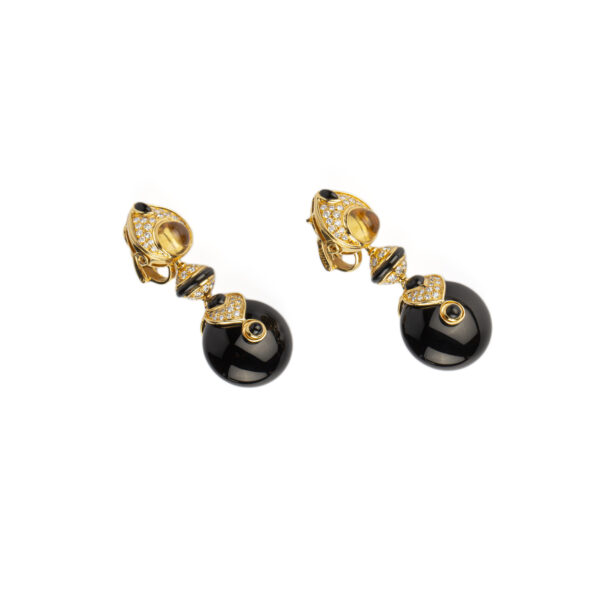 Marina B Pneu Ear-Pendants with Diamonds, Onyx and Citrines - Image 3